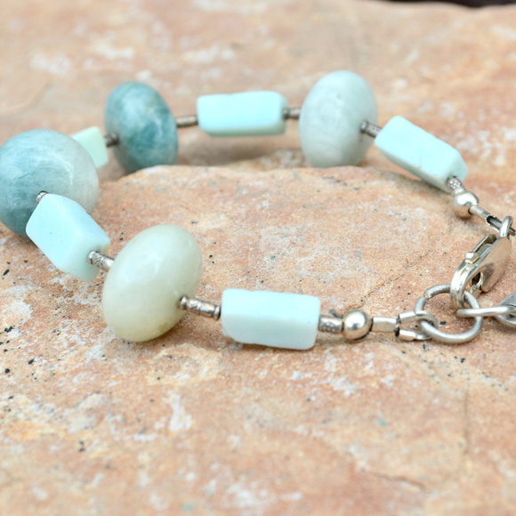 Aquamarine Peruvian Opal Sterling Silver Bracelet - Picture 3 of 7